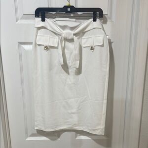 NYC White Pencil Skirt with Tie Front